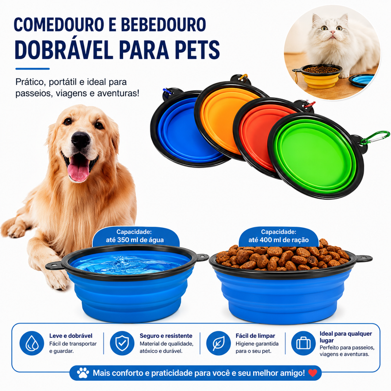 Tigela Dobrável Portátil PetBowl™ – Alimentação e Hidratação em Qualquer Lugar