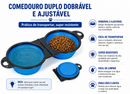 Comedouro e bebedouro dobrável portátil 2 em 1 para cães e gatos utilizado durante passeios e viagens.