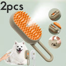 Escova de vapor 3 em 1 para cães e gatos com vaporização suave, remoção de pelos, função massageadora e design ergonômico recarregável via USB.